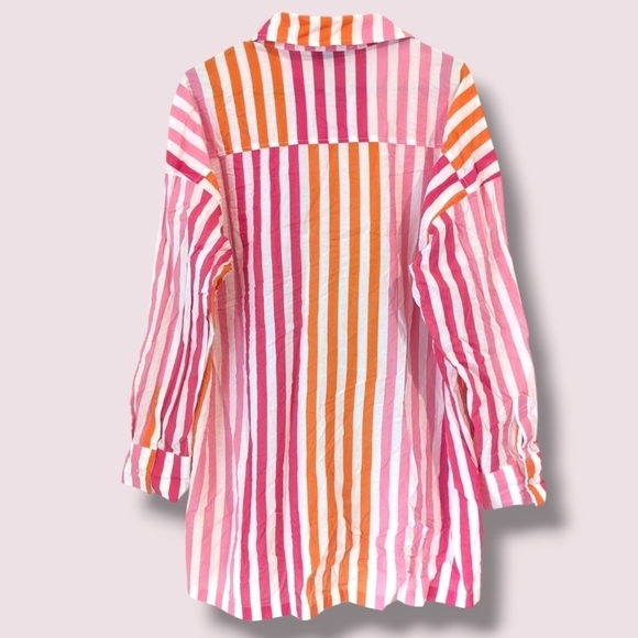 Beach Riot Pink Orange Stripe Alexa Long Sleeve Cotton Cover-Up Top Resortwear - Picture 3 of 11
